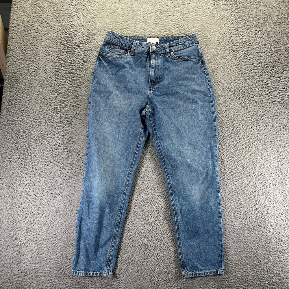 H&M Jeans Womens 10 Blue‎ Cotton Denim Tapered Faded Workwear Travel Stretch